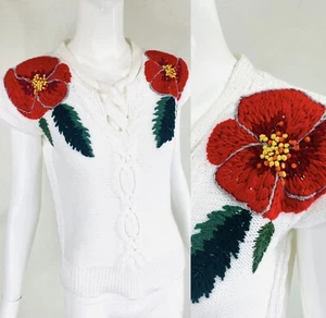 SPENCER VLADIMIR Handknit Cotton NYC Cable Flower Avant Garde Sweater Top, xs/s - Picture 1 of 12