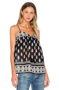 NWT $208 JOIE 'Chatham' Border Print Cotton Silk Camisole Blouse Tassel S M L - Picture 1 of 6