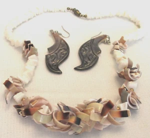 Lovely Handmade SHELL Bead Necklace- ABALONE Shell Pierced Earrings - Picture 1 of 5