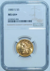 1880 S NGC MS64+ Liberty Head Gold $5 Half Eagle - Picture 1 of 2