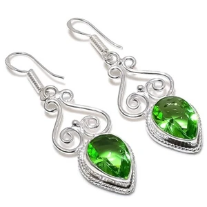 Green Tsavorite Gemstone Handmade 925 Sterling Silver Jewelry Earring Sz 2'' - Picture 1 of 1