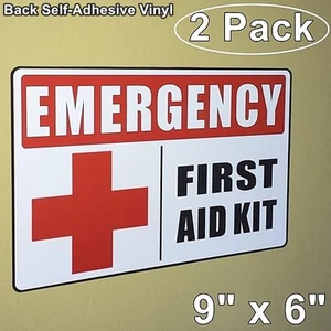2 EMERGENCY FIRST AID KIT- Safety Caution Warning Sign Vinyl Label Decal Sticker - Picture 1 of 4