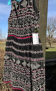 Women's Taylor Boho Embroidered Lined Dress Fit & Flare 14 Black/Pink/White NWT - Picture 1 of 11