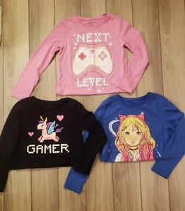 Girls Tshirt Lot Of 3 Long Sleeved Med (7/8) The Childrens Place EUC/GUC Gamer - Picture 1 of 1