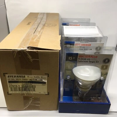 (Lot of 5) Sylvania Flood 65 CFL 15W Frosted 27615-1 E26 Medium Base Light Bulbs Foto 1 de 4