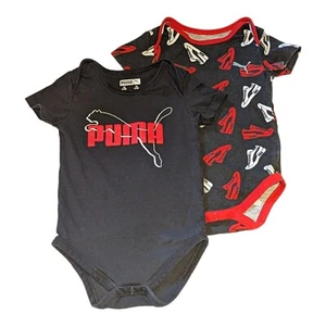 Set (2) Puma Infant One Piece Bodysuits 6-9 Months Sneaker Logo Black Red White - Picture 1 of 3