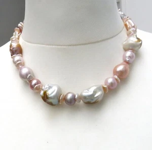 Ming Perlen Biwa Perlen Keshi Perlen Unikat Collier Naturfarben 925 rhod. 5365 - Bild 1 von 8