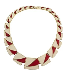 Kunio Matsumoto Trifari Vintage rot creme Halsband Halskette 17" lang, signiert, J74 - Bild 1 von 6