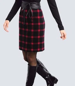 NEU KARO BLEISTIFT ROCK 54% WOLLE 34 44 ALBA MODA schwarz rot 90€ *36279401 - Bild 1 von 4