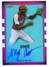 MYLES AUSTIN "PG METAL ETCH AUTOGRAPH /20" LEAF PERFECT GAME ALL AMERICAN 2018