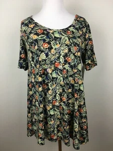 LuLaRoe Perfect T Black Floral Size XXS Rust Blue Green Fruit Flowers Shirt Top - Picture 1 of 10