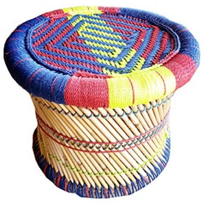 KKSM Handmade Pushkar Rajasthani Poufs Cane Bar Stool Muddha Colorful Vintage  - Picture 1 of 1