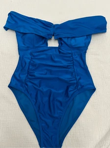 Mynah Women's Off Shoulder Moderate Coverage One-Piece Swimsuit Blue Size Medium - Picture 1 of 6