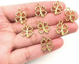 10 Shamrock Charms Clover Charms Miniature Charms 4 Leaf Gold Good Luck - Picture 1 of 1