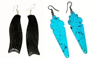 Pendientes de cuerno/madera/hueso 925 plateado gancho hecho a mano tibetano 2... - Imagen 1 de 4