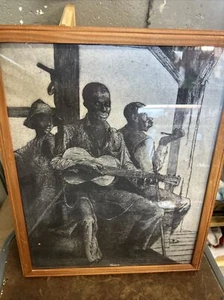 Black Americana Charcoal Drawing Midday Believe It’s A Reproduction - Picture 1 of 4