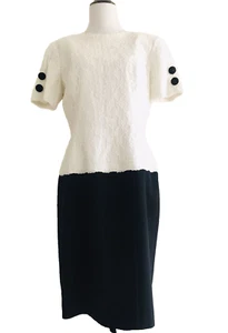 Vestido Bill Blass Noche Encaje Vintage Mujer Talla 10 Negro Blanco Imitación Envoltura - Imagen 1 de 12
