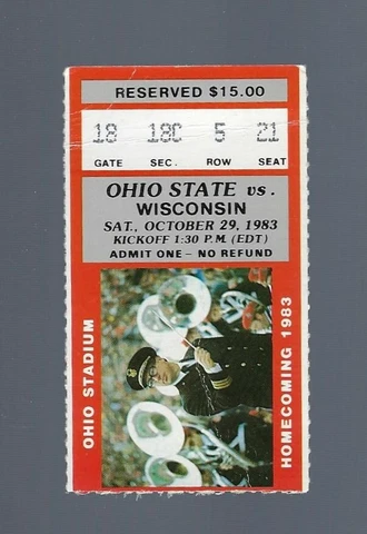 VINTAGE 1983 WISCONSIN BADGERS @ OHIO STATE BUCKEYES FOOTBALL TICKET STUB Cover