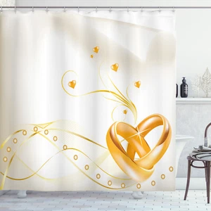 Gold Shower Curtain Wedding Rings Heart 3D Print for Bathroom 84" Extralong - Picture 1 of 2