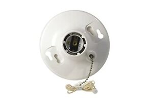 1Pc Plastic Ceiling Lamp Holder With Pull Chain White Bulb Mount Light Fixture