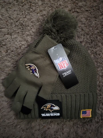 NFL Baltimore Ravens Green Beanie & Gloves Salute to Service Set One Size NWT Cover