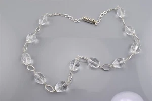 Sterlingsilber 12 mm weiß facettiert ovale Stationen verbunden Halskette 18 Fuß - Bild 1 von 7