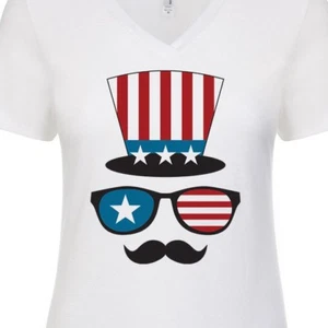EE. UU. Sombrero Mujer Cuello en V Camiseta Cuarto 4 de Julio Fiesta Verano América - Imagen 1 de 5