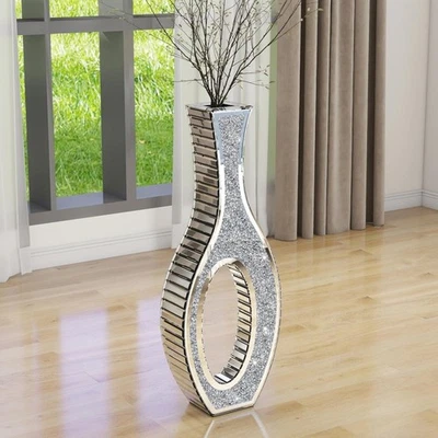 Jarrón de piso de 30"" de alto con espejo de diamante triturado para arreglo floral en el hogar Foto 1 de 4