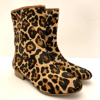 Botas de tornozelo femininas B Makowsky Renata estampa de leopardo pele de bezerro 6 marrons novas com etiquetas - Imagem 1 de 4