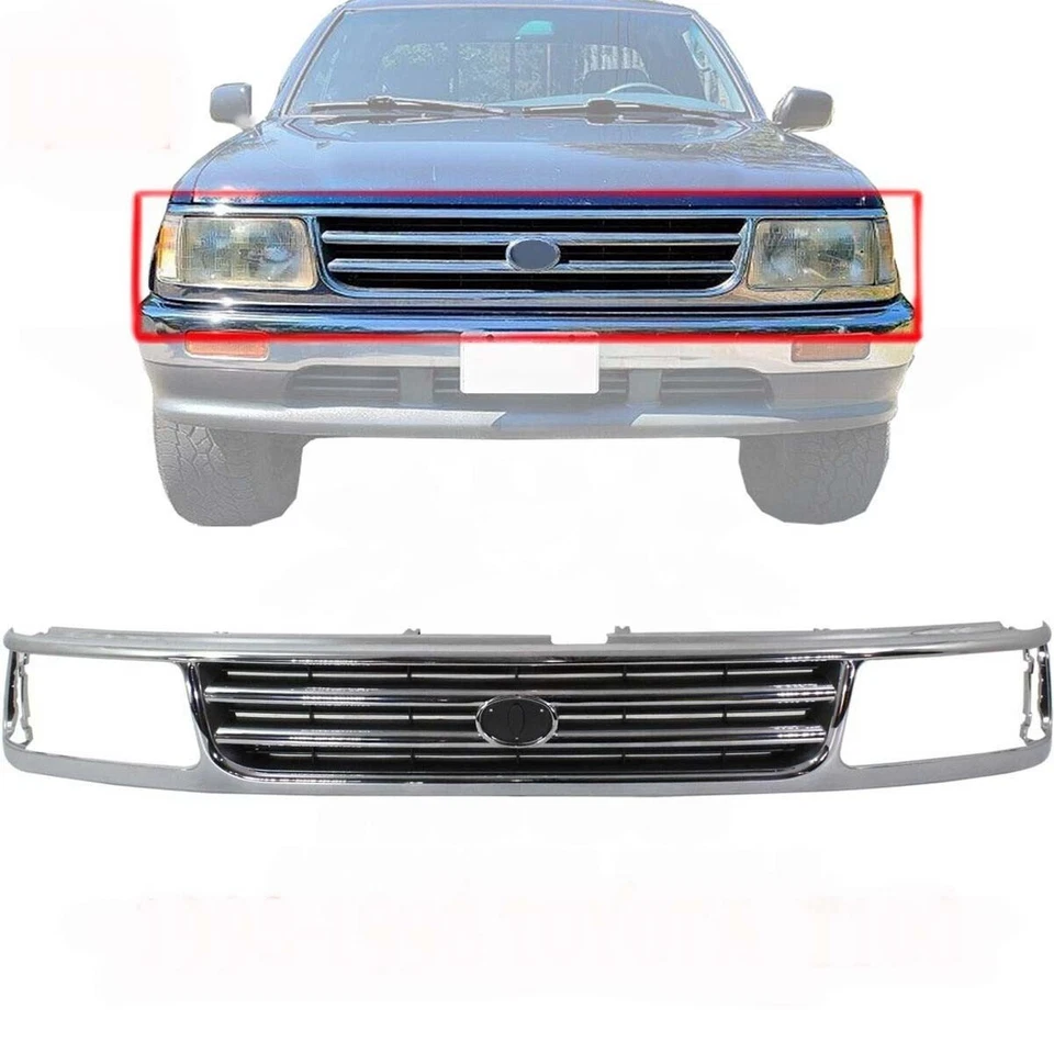 Front Grille Chrome Shell with Black Insert Fits 1993-1998 Toyota T100 Cab Foto 1 de 1