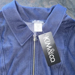 Kim & Co Deluxe Denim Knit Zip Front Collar Jacket. Indigo Size XL BNWT RRP £65 - Picture 1 of 5
