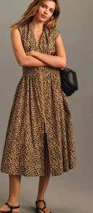 By Anthropologie The Tommie-Zip Midi Shirt Dress Animal Print Size 8 Worn Once - Imagen 1 de 4