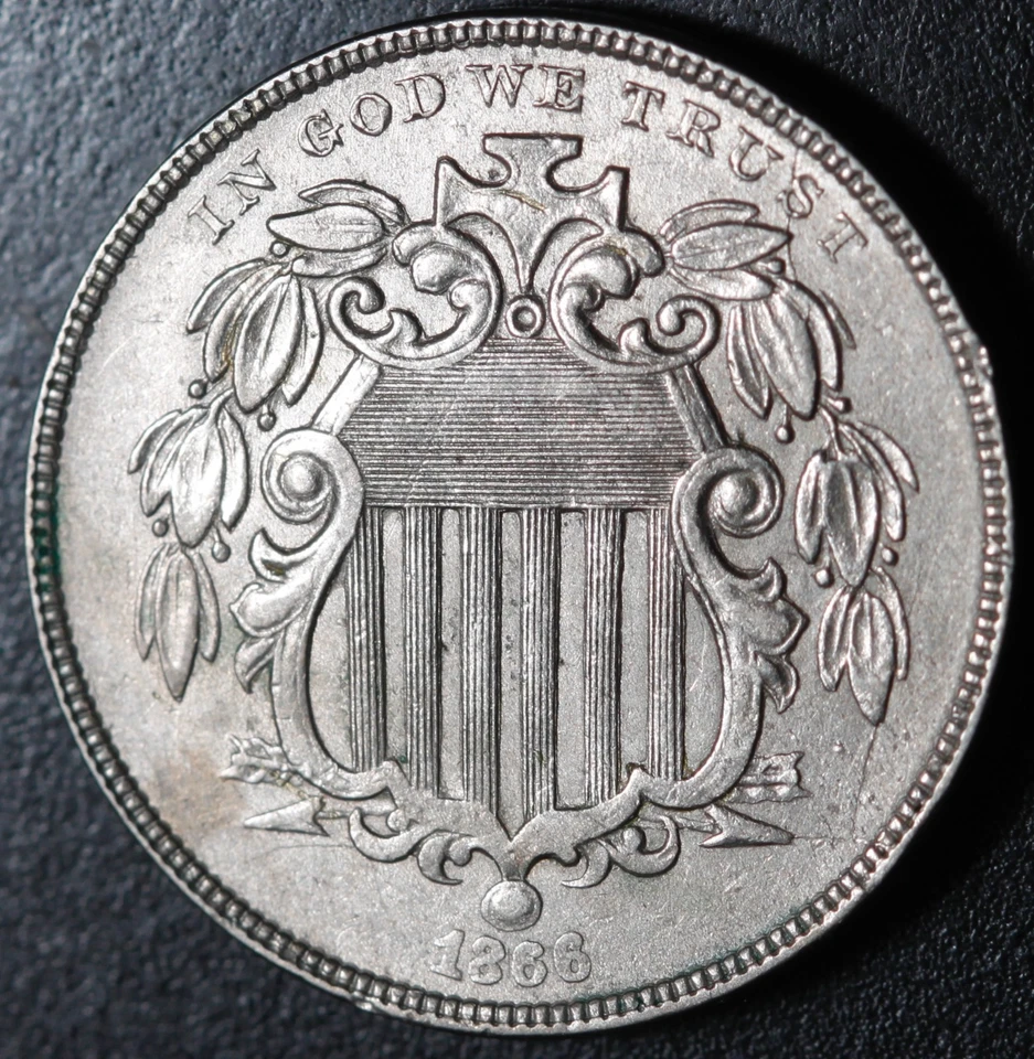 ESCUDO NÍQUEL 1866 - ¡Con rayos! - AU UNC Foto 1 de 2