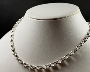 Collar pesado cadena eslabón ovalado Belcher plata de ley 925 con sello - Imagen 1 de 12