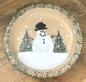 Three Rivers Pottery Snowman Snow Dessert Plate 6.75” Ohio USA Stoneware Vintage - Picture 1 of 2