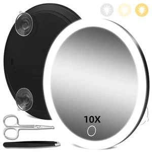 10X Magnifying Mirror with Lights, 10x Magnified Mirror with 3 Suction Cups, ... - Picture 1 of 7