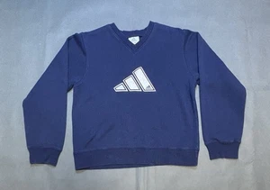 VTG Y2k Adidas Sweatshirt Women's M 3 Stripe Mountain Logo V Neck Navy White - Picture 1 of 6