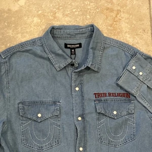 True Religion HS Chambray Langarm Hemd Herren M blau leicht blissful Pearl Snap - Bild 1 von 9