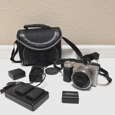 Sony Alpha a6000 24.3 MP Mirrorless Camera with OSS 16-50mm Kit Lens - Silver - Image 1 of 4