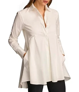 ¡NUEVO CON ETIQUETAS! DONNA KARAN~XL~Túnica línea A alta-baja ~BLANCA~Tejida Botón Cuello Frontal LS - Imagen 1 de 6