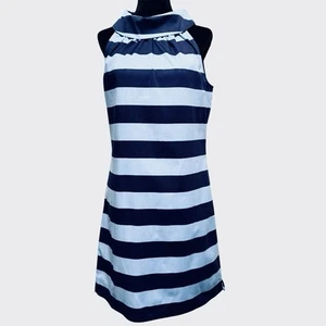 Sail to Sable Mini Dress Sm Folded Collar Navy Periwinkle Striped Back Buttons - Picture 1 of 8