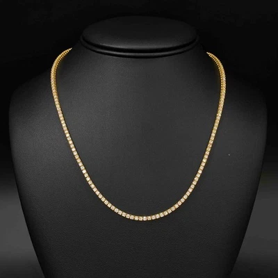 Collar de tenis de 6,00 quilates de 4 puntas, diamante natural, 18 pulgadas, oro amarillo de 14 k Foto 1 de 4