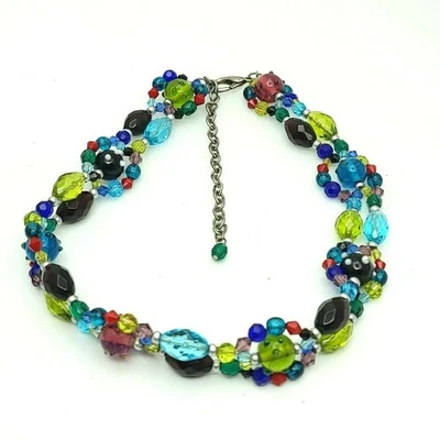Chico's Multi Color Necklace Faceted Glass Beads Choker Gypsy Boho Festival - Imagem 1 de 4