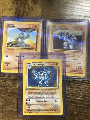 1999-2000 Base Set 2 Machop 78, Machoke 49, Machamp 8 HOLO 1ST EDITION, VF/NM - Image 1 of 4