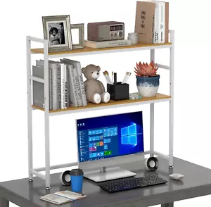 2 Tier Desktop Bookshelf Organizer, Desk Hutch Top Only,Multi-Purpose Desk Hutch - Picture 1 of 9