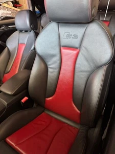 2015 2016 Audi S3 Black with Red Inserts Stitching Front Rear Seat Set 42K MILES - Picture 1 of 10