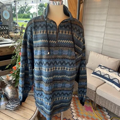 Vintage 90's Santana Tribal Aztec Fleece Quarter zip Jacket Size XL Pockets Blue - Imagem 1 de 4