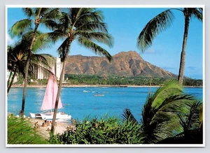 Waikiki Beach Oahu Hawaii Diamond Head 1995 Vintage Unposted Postcard - Picture 1 of 2