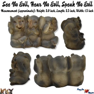 Elephant See No Evil, Hear No Evil, Speak No Evil Resin Figurine 3Hx3.5Lx1.5W - Picture 1 of 7