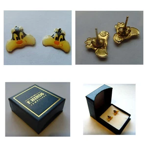 9ct Gold Sylvester Cat Stud Earrings Hallmarked Brand New & Boxed Suit Child - Picture 1 of 8